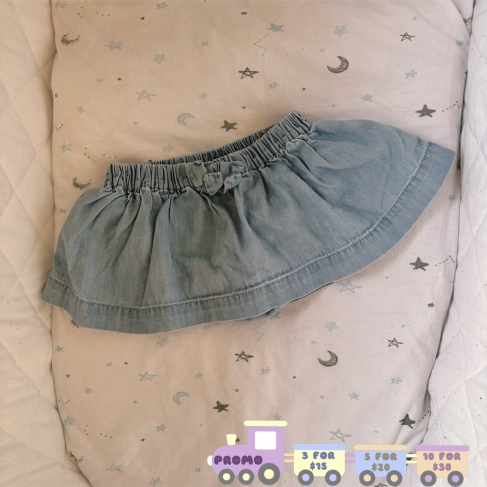 ⭒ 0-3M GAP Faux Denim Blue Flared Skirt Underwear Pretty Ruffle Bow Coquette ⭒
